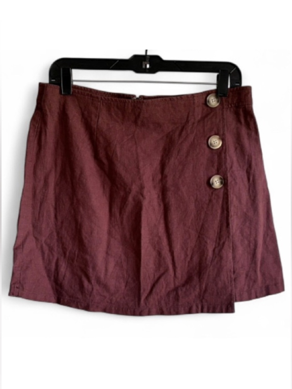 ModCloth Rust Brown Linen Blend Faux Wrap Mini Skirt Size 10